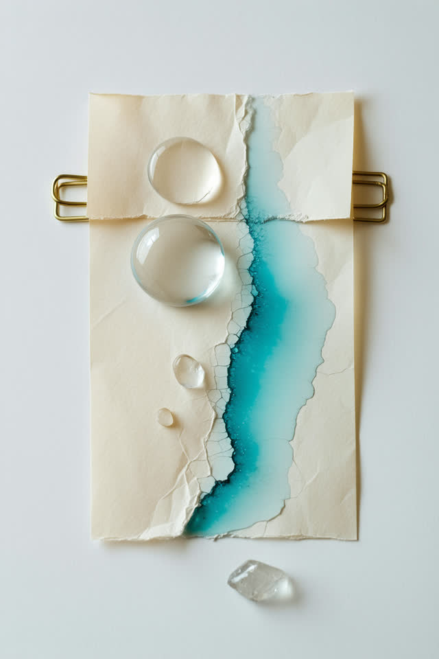 I dream of a waxed paper pocket laid on a pale work surface, where a trapped air bubble in the seam appears to inspect t