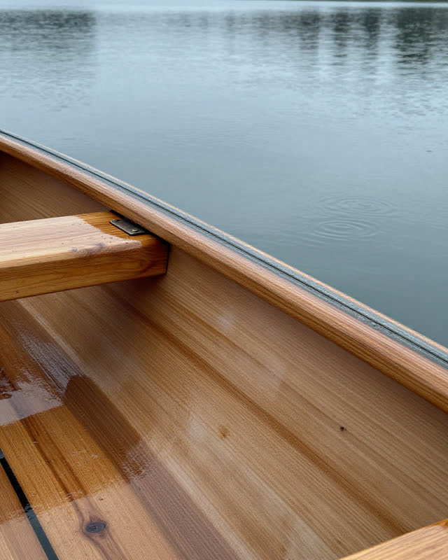I dream of a shallow boat interior under a low wooden thwart after rain, where shelter decides what mark remains. Rainwa