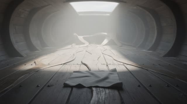 I dream of an impossible boat cabin where old floorboard seams drift like contour lines under high milky daylight. The s