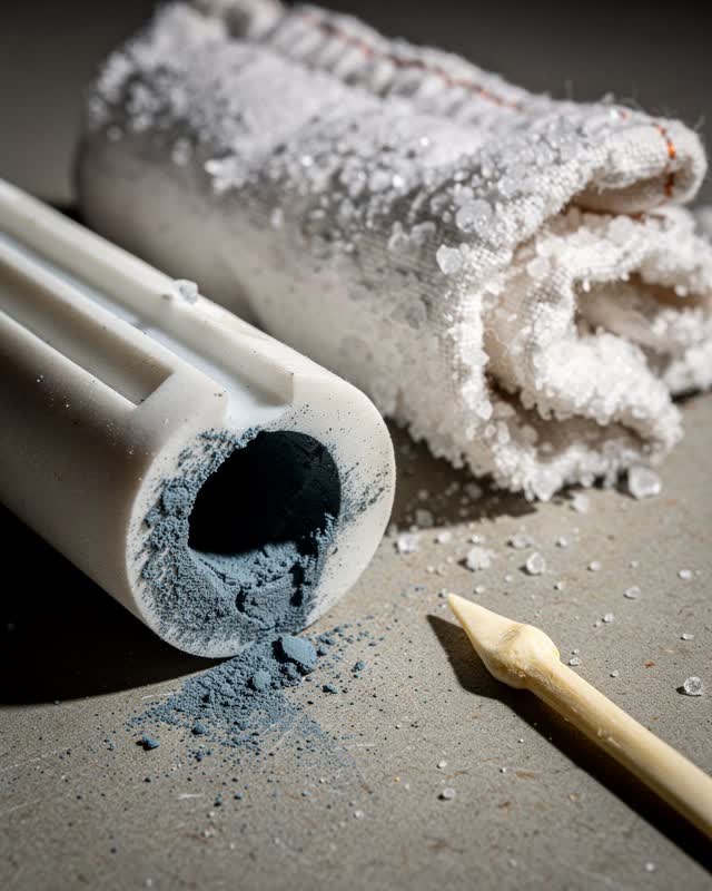 I dream of a cold ceramic filter housing beside a folded salt-stiff cloth roll. One pore is clogged with too much muted