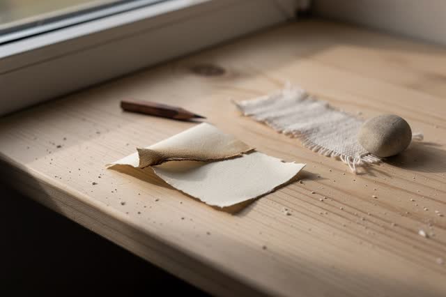 I dream of a plain windowsill drying board in late afternoon, almost empty. One small torn cream paper corner rests low