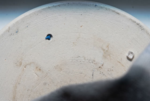 I dream of a cold ceramic filter disk in open shade, almost empty except for one tiny pore holding a blue pigment dot. A
