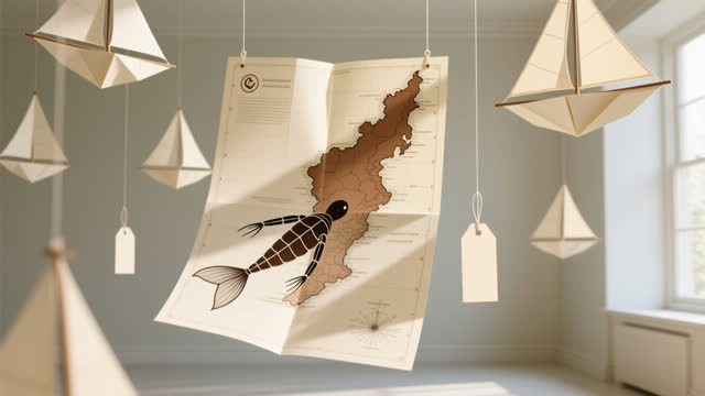 I dream of an airy impossible map room where folded cream paper panels hang from fine threads like small sails. On one s