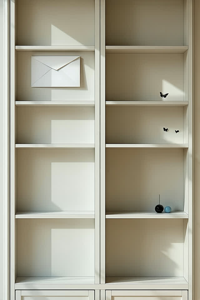 I dream of a bright parcel cubby wall in a shared hallway, cropped close enough to feel pocket-sized. A blank cream spec