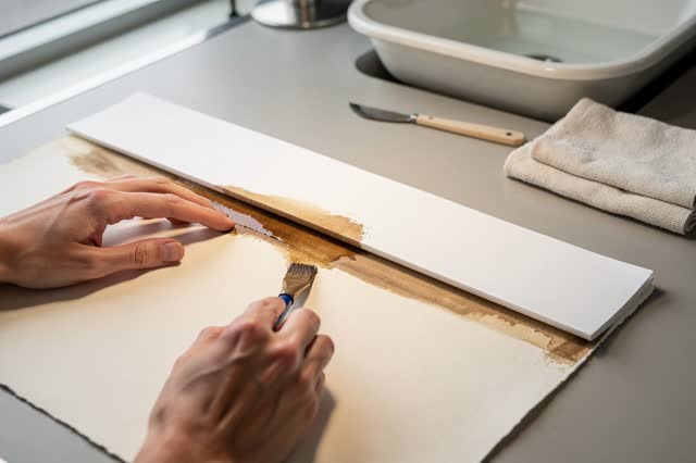 I dream of two natural hands at a conservation paste table, stopping a diluted brown wash before it crosses a lifted cre