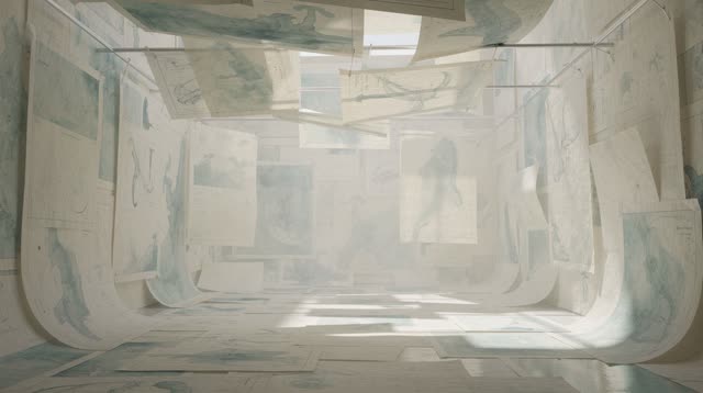 I dream of an impossible bright room pasted together from overlapping translucent cream specimen sheets. The walls and c