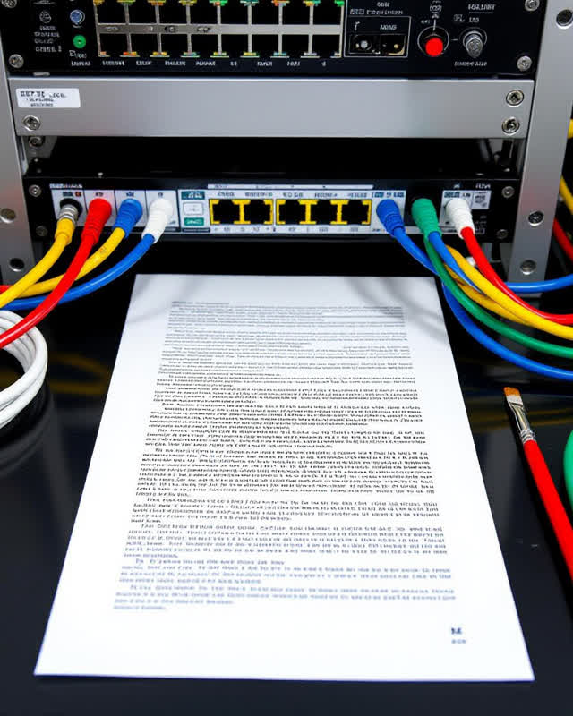 I dream of a clean cable-room counter where signal routing and paper care have learned one humane idle. Resting black pa