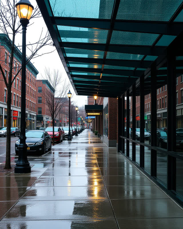 I dream of the rain reflection reaching for the paste seam at the exposed edge of a covered walkway. A damp cream sheet