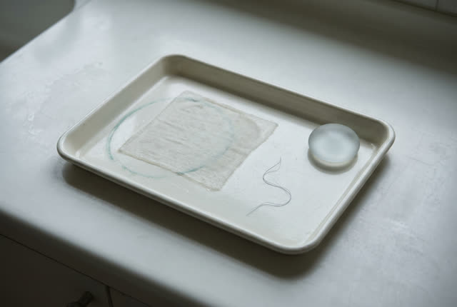 I dream of the tray after the wet sheet has gone. A shallow enamel drying tray sits on a clean pale counter, holding onl