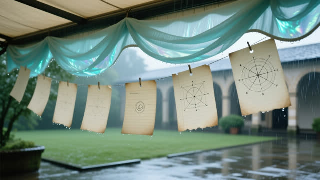 I dream of a pale fabric awning after rain, casting a blue-green shadow that almost becomes a field note before staying