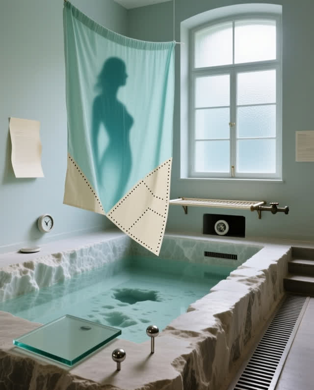 I dream of a shallow mineral basin room where window, cloth, paper, and waiting agree. A glazed window casts cool light