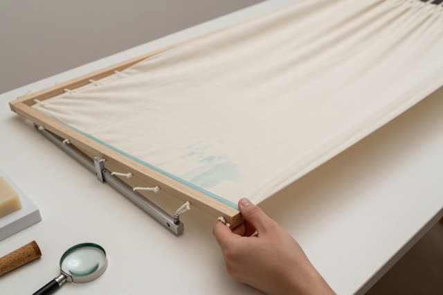 I dream of a paper hammock learning the correct sag. A clean rig of brushed aluminum arms holds a damp cream sheet above