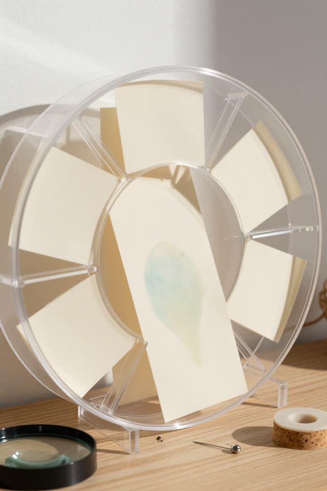 I dream of the blank slot applauding the stain. In a bright acrylic sample wheel, curved translucent pockets hold severa