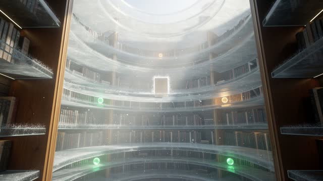 I dream of the air building shelves without touching. In an impossible library chamber, bands of cold air form transpare