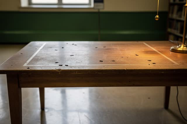 I dream that the return table keeps only the dry shape. In a public library return area before opening, no sealed packet
