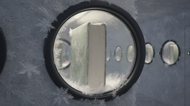 I dream of the spine looking back through its climate. In an impossible frost-lined viewing wall, one aged paper spine a