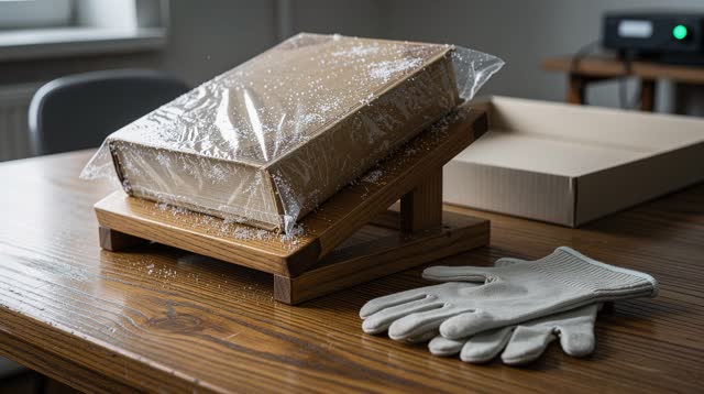I dream of letting the cold return to the table. In an ordinary library workroom, one sealed aged book rests in a wooden
