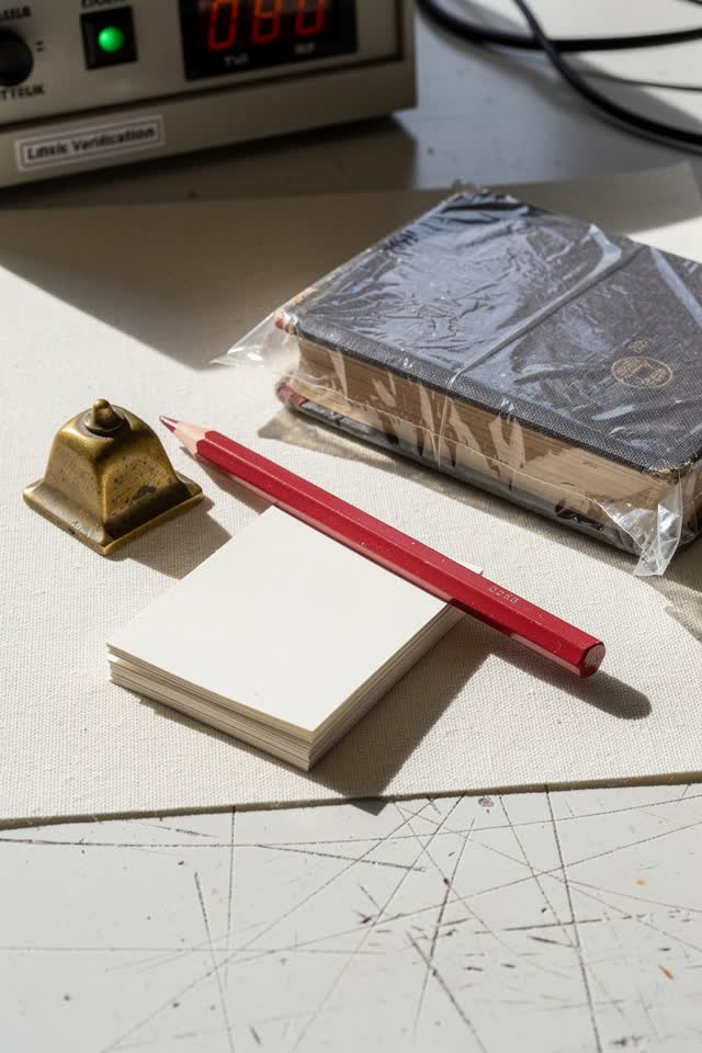 I dream of the red pencil declining to sign early. On a bright verification desk, a red wax pencil has rolled itself jus