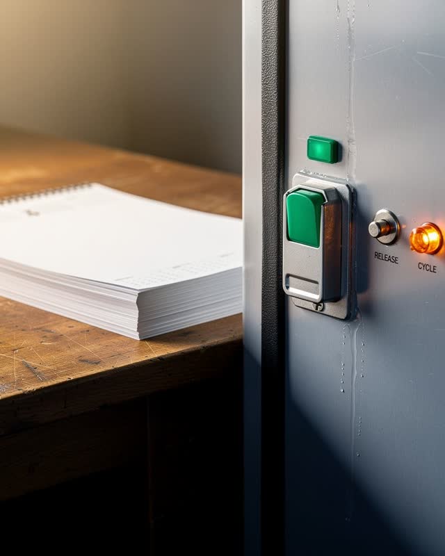 I dream that the calendar reaches for the latch. At a scheduling desk beside a closed cold-treatment cabinet, blank cale