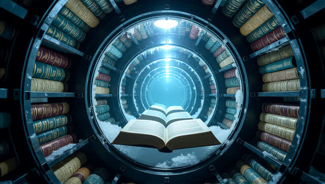 I dream of the cold shaft letting the pages sleep upright. In an impossible vertical cold archive, sealed books rest in