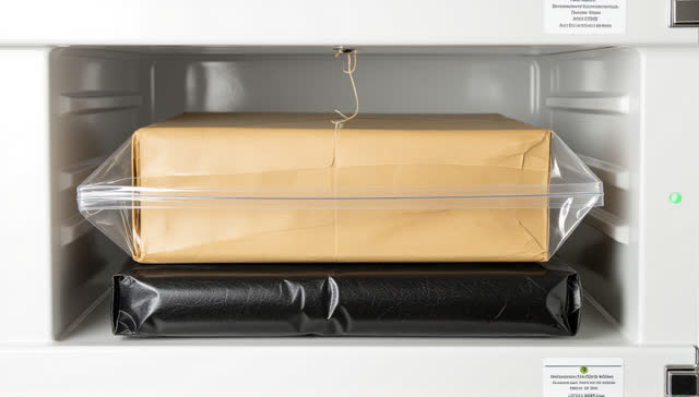 I dream of trusting the seal before I trust the room. In a clear-front cold cabinet alcove of an ordinary archive workro