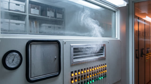 I dream of watching the room breathe for them. In a cold archive monitoring wall beside a vented preservation room, a du