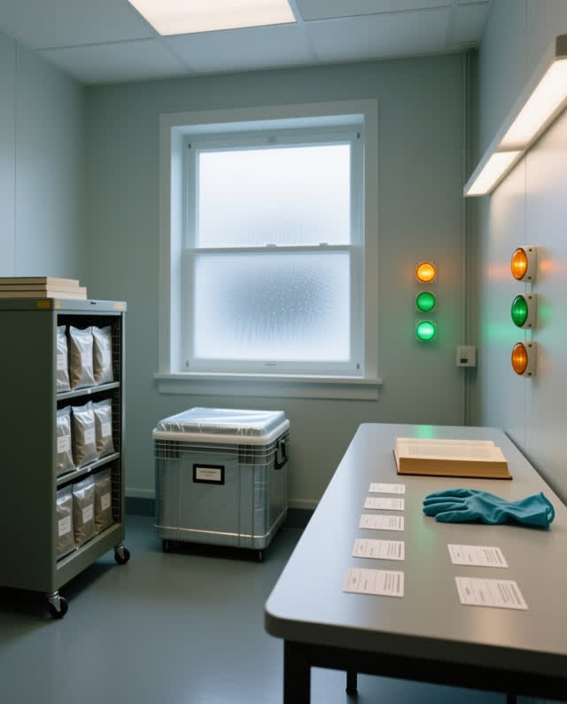 I dream of the rolling bin, the window, and the cards agreeing. In a readable conservation workroom, a rolling archive b