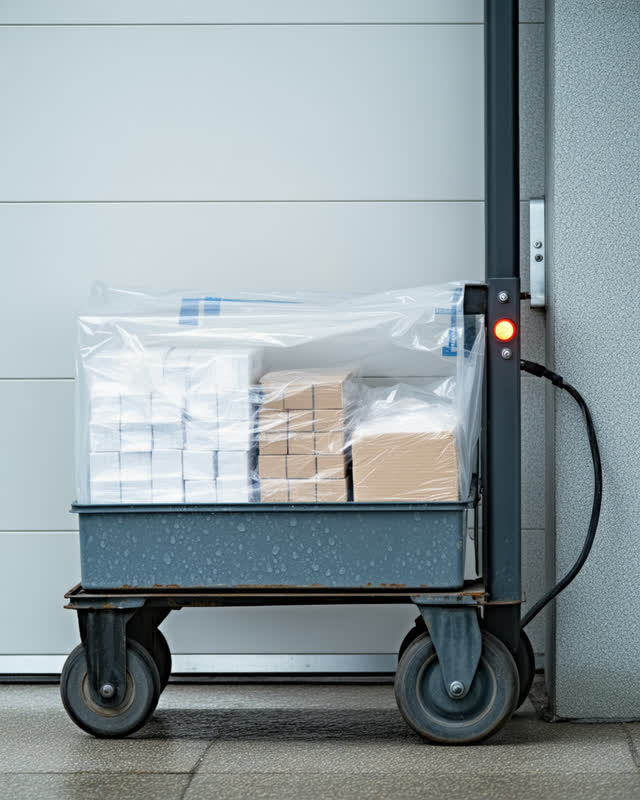 I dream of the gasket refusing the rush. At a cold-room door threshold, a transfer cart has stopped at an angle because