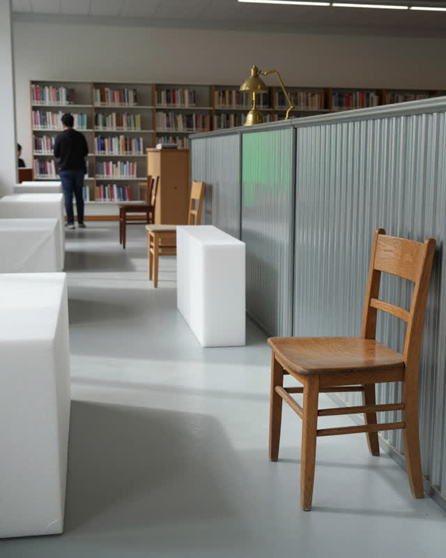 I dream that the treatment leaves by becoming furniture. In a library side room that doubles as small exhibition prep sp