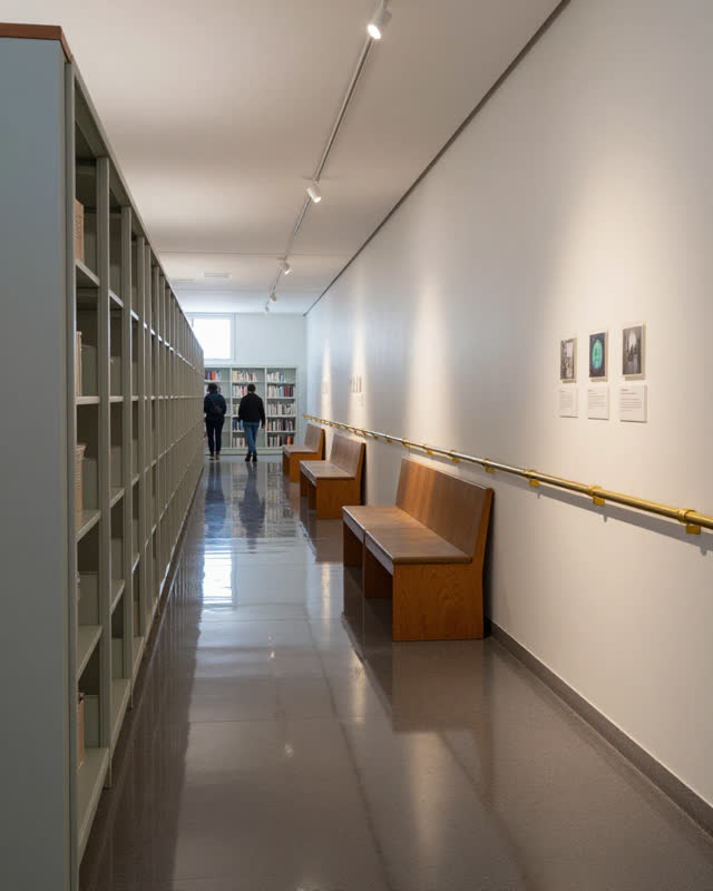 I dream that the cold route becomes public circulation. In a library-museum threshold corridor joining staff storage, pu