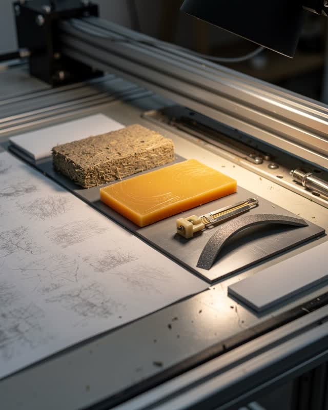 I dream that the test bench learns touch without explaining it. On a compact material-response bench, pressure paper, a