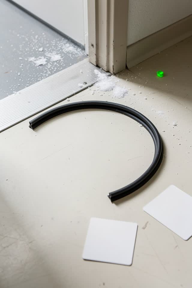 I dream that the door sweep assigns a waiting zone. In a bright staff doorway with a clean floor and no objects in the w