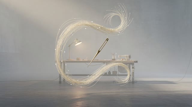 I dream that the gesture becomes weather. In an impossible airy room, suspended cream guide threads drift like soft curr