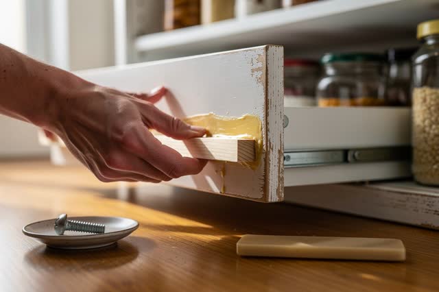 I dream that I shim the underside until the drawer forgives. In a daylight apartment pantry, careful hands fit a thin bo