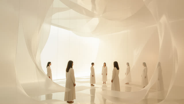 I dream that the room becomes a page that remembers pressure. In an impossible airy chamber made of suspended paper fibe
