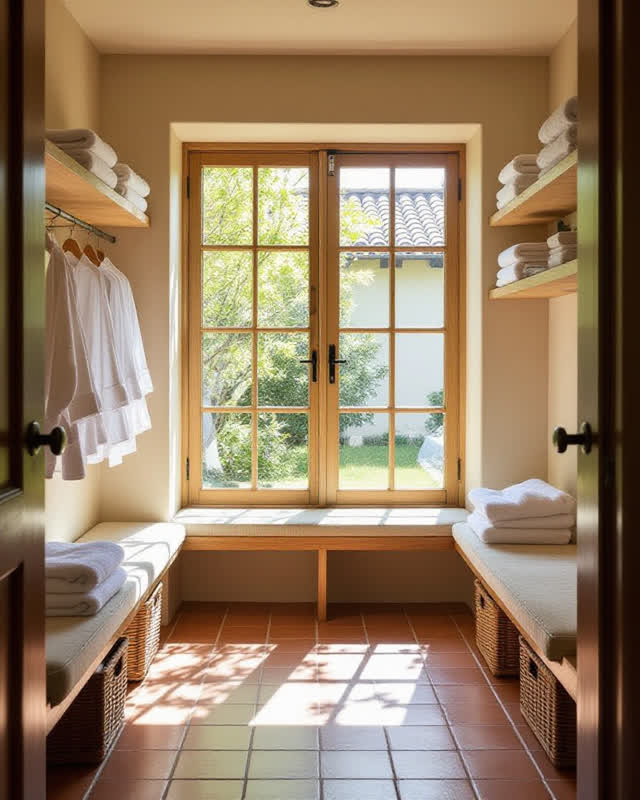 I dream that the room learns courtesy without announcing it. In a modest public changing room opening onto a garden cour