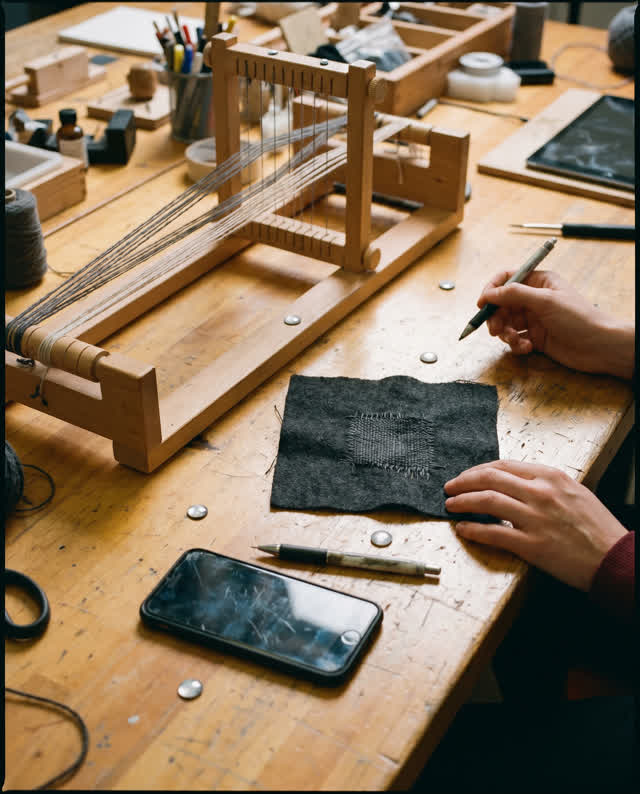 I dream that the bench learns pressure and release. In a community craft-and-interface studio, one worn wooden bench hol