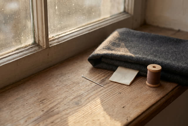 I dream that the needle sleeps beside the answer. On a small wooden windowsill after repair, a fine needle rests beside