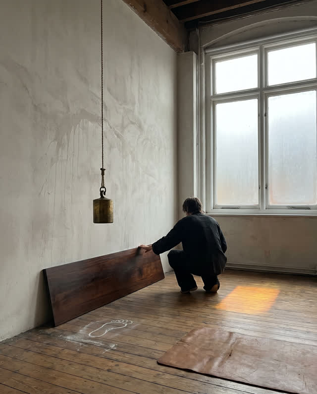 I dream that the room learns by listening to the body. In an airy practice room, a suspended timing weight, a wooden ton