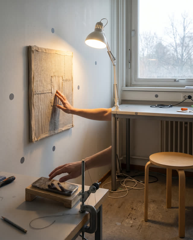 I dream that the hand teaches cloth and screen the same courtesy. In a small accessibility testing room, a wall-mounted