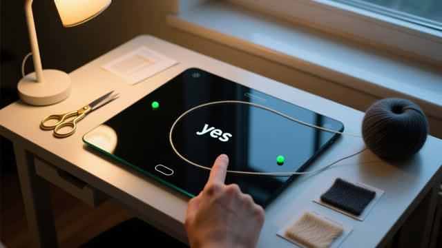 I dream that I wait for the screen to say yes. On a small evening desk, one fingertip slowly drags across a phone-sized