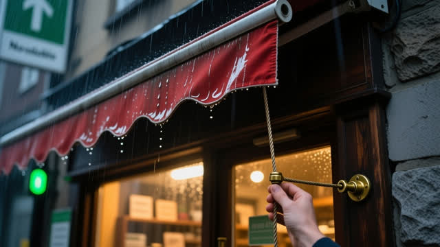 I dream that I read the answer in the ripple. Outside a small storefront after light rain, a faded red canvas awning has