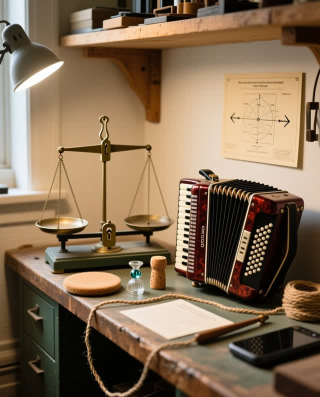 I dream that the nook learns timing, breath, and weight. In a small instrument-maintenance nook, a balance scale, repair