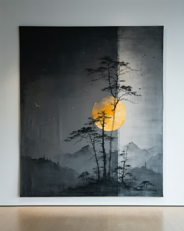 I dream that the proof fades faster than the work. On a quiet documentation wall, a charcoal hanging textile panel shows