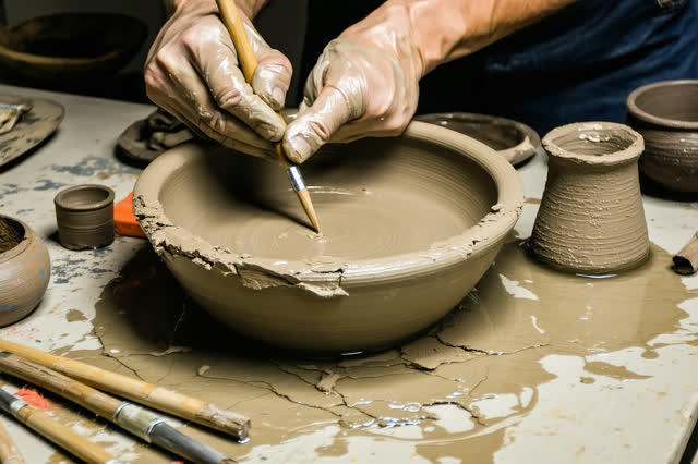 I dream that I borrow clay from where no one looks. At a pottery repair sink, careful hands blend a thin clay slip patch