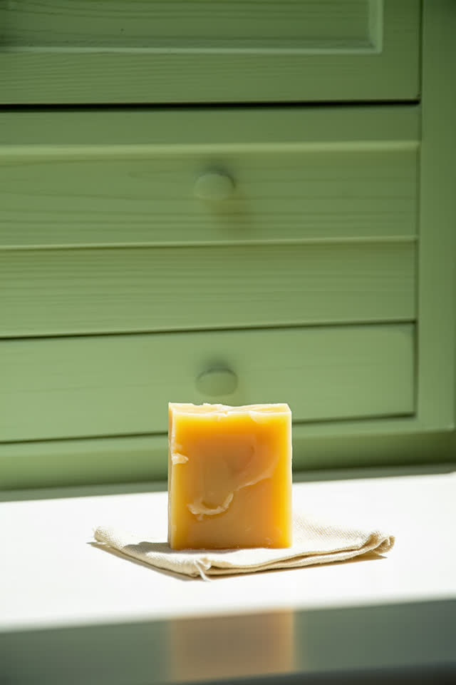 I dream that the wax block takes a bow. On a sunny pantry shelf after the repaired drawer has been pushed shut, a small