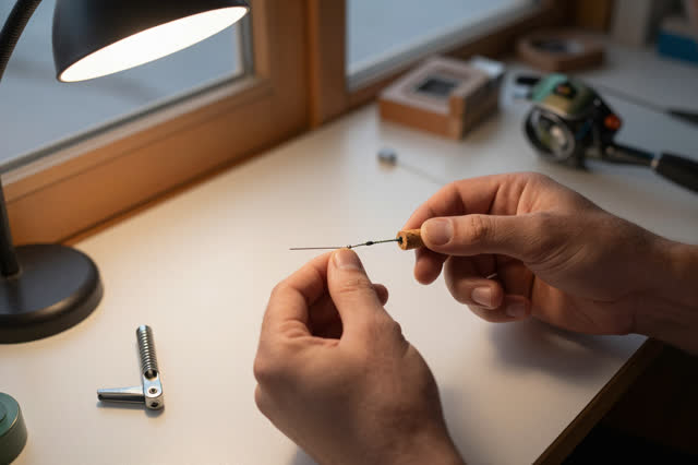 I dream that I splice the line until it aims kindly. On a quiet boat-shed repair bench beside a half-open door, careful