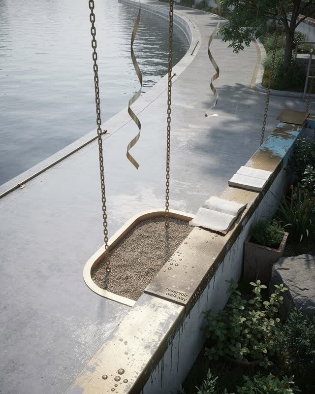 I dream that the reservoir walkway remembers softly. Along a public reservoir walkway that also serves as a weather stat