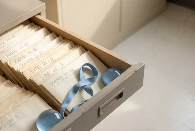 I dream that the drawer sleeps with its labels facing up. In a quiet records room after the work is done, a flat-file dr