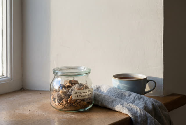 I dream that the jar holds the afternoon still. On a quiet windowsill in a community room after a cleanup day, a small s